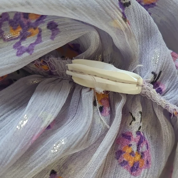Zara Lavender Floral Print Ruched Semi-Sheer Blouse - Size S - Picture 7 of 7